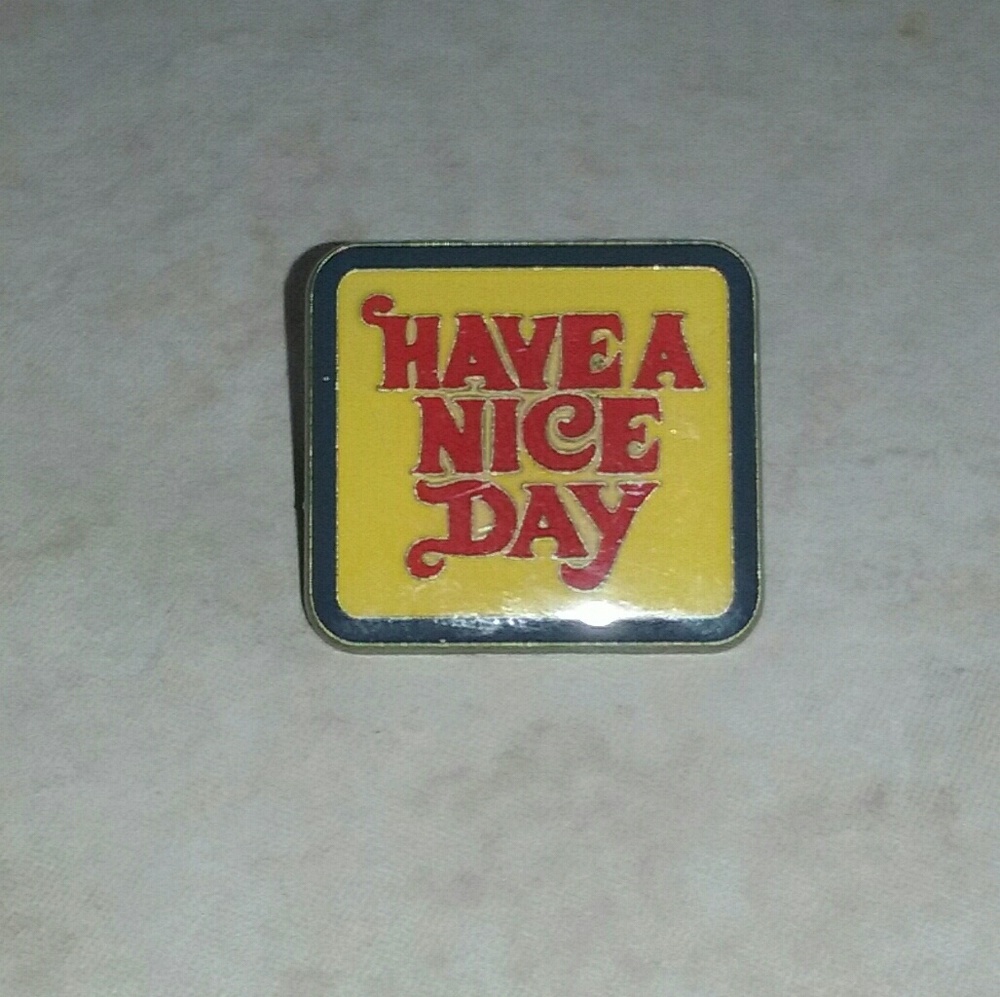 70s Inspired Have A Nice Day Enamel Pin Red Yellow Graphic Retro Lapel Badge